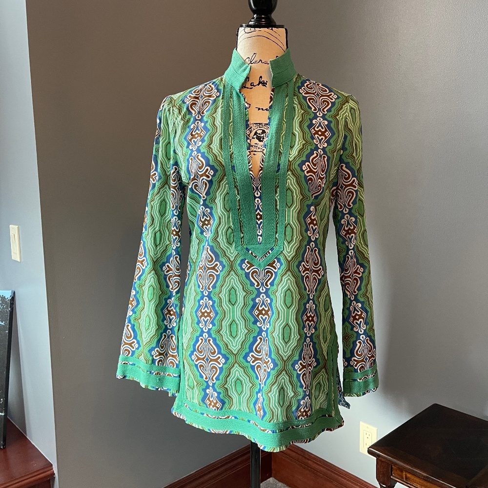 TORY BURCH Paisley Print V-Neck Tunic Size 2